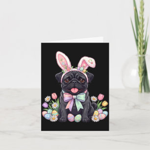 Black pug dog easter bunny eggs cute spring floral card