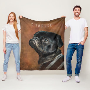 Black Pug Dog Fleece Blanket