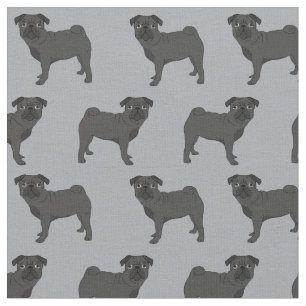 black Pug dog grey Fabric