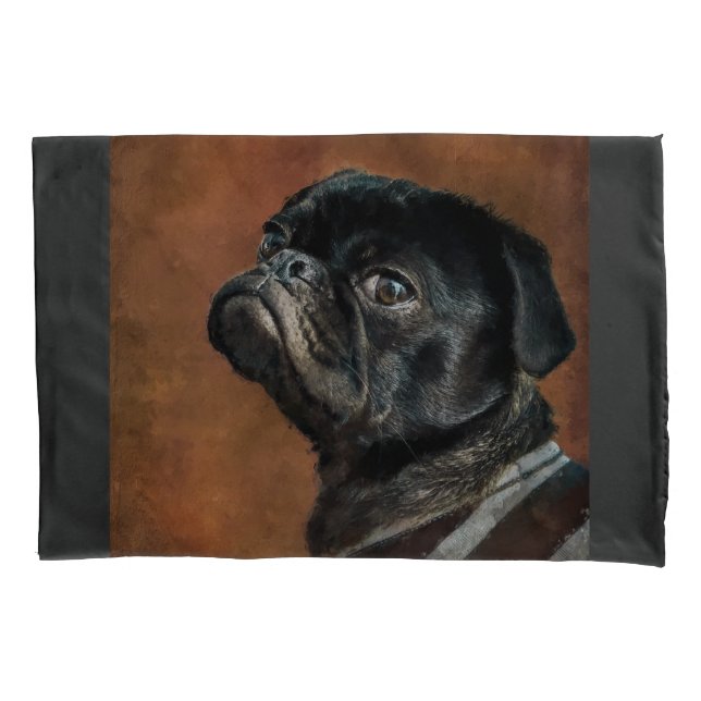 Black Pug Dog Image Pillowcase (Front)