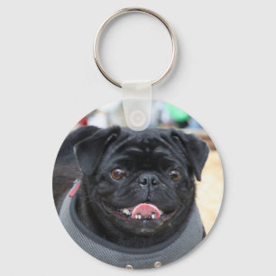 Black Pug Dog Key Ring