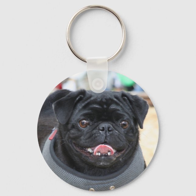 Black Pug Dog Key Ring (Front)
