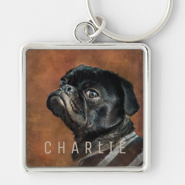 Black Pug Dog Key Ring (Front)