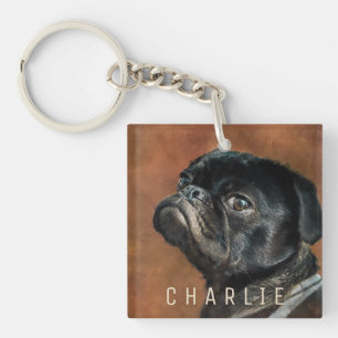 Black Pug Dog Key Ring