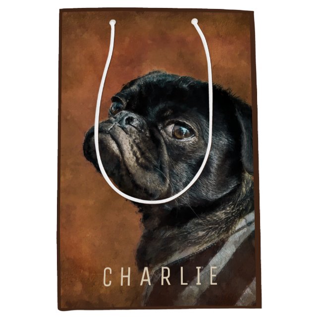 Black Pug Dog Medium Gift Bag (Front)