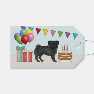 Black Pug Dog Mops Dog Colourful Happy Birthday Gift Tags