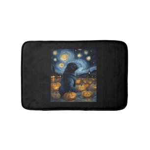 Black Pug dog of van gogh starry night halloween F Bath Mat