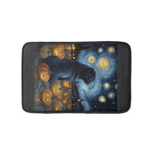 Black Pug dog of van gogh starry night halloween F Bath Mat