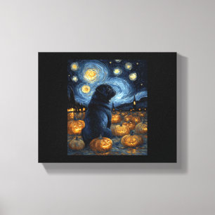 Black Pug dog of van gogh starry night halloween F Canvas Print