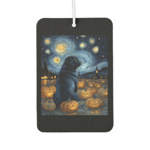 Black Pug dog of van gogh starry night halloween F Car Air Freshener