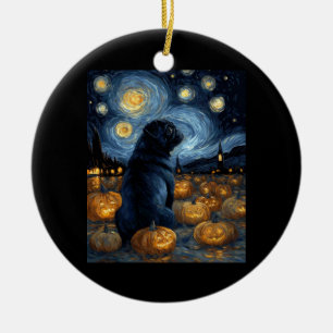 Black Pug dog of van gogh starry night halloween F Ceramic Tree Decoration