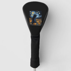 Black Pug dog of van gogh starry night halloween F Golf Head Cover
