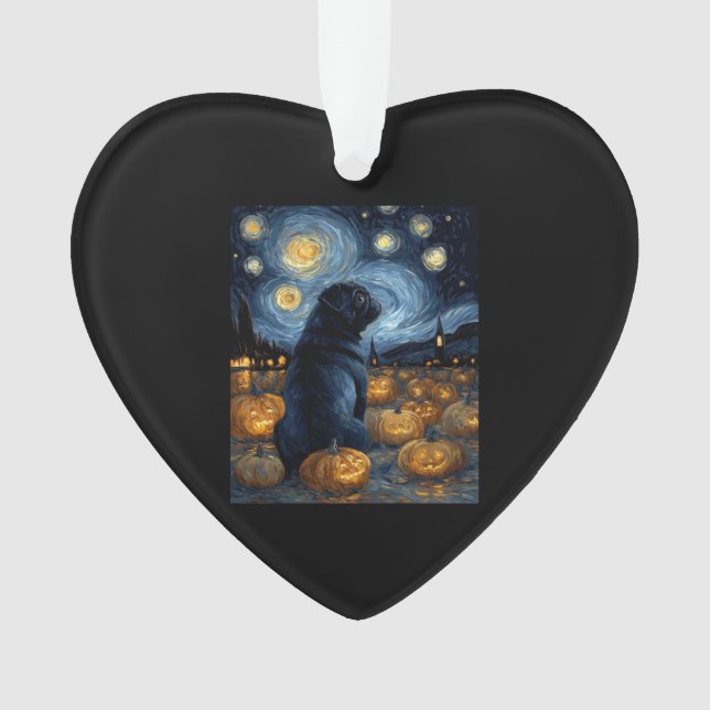 Black Pug dog of van gogh starry night halloween F Ornament (Front)