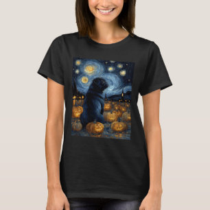 Black Pug dog of van gogh starry night halloween F T-Shirt
