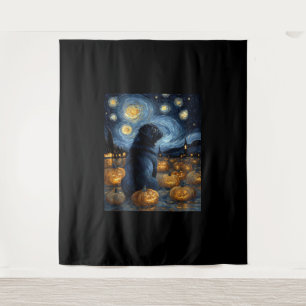Black Pug dog of van gogh starry night halloween F Tapestry