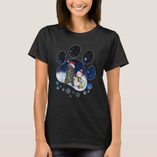 Black Pug Dog Paw Christmas  Snowman Xmas Lights T-Shirt