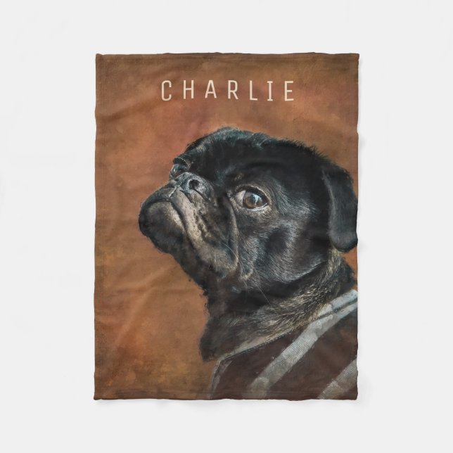 Black Pug Dog Personalised Fleece Blanket (Front)