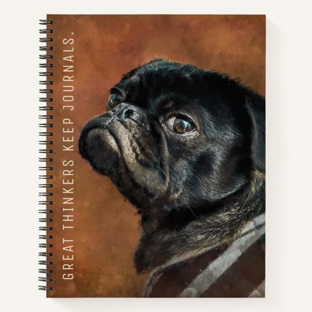 Black Pug Dog Personalised Journal (Front)