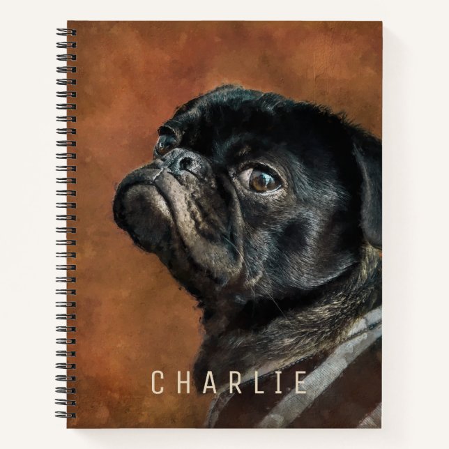 Black Pug Dog Personalised Notebook (Front)