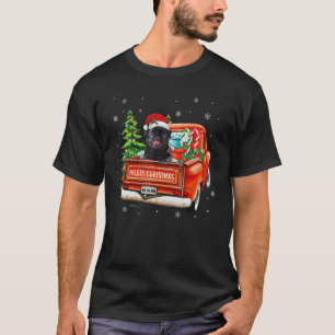 Black Pug Dog Ride Red Truck Christmas Dog Xmas P T-Shirt