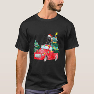 Black Pug Dog Ride Red Truck Christmas Dog Xmas Pa T-Shirt