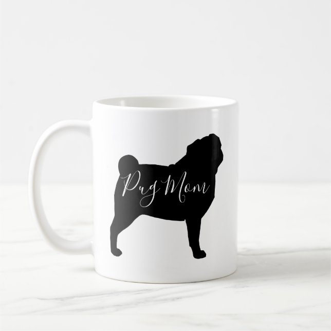 Black Pug Dog Silhouettes Pug Mum Custom Coffee Mug (Left)