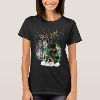 Black Pug Dog Snow Reindeer Santa Hat Christmas Li T-Shirt