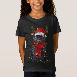Black Pug Dog Tree Christmas Lights Xmas Pajama T-Shirt
