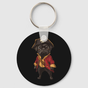 Black Pug Dressed As A Pirate Funny Dog Pug Key Ring