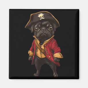 Black Pug Dressed As A Pirate Funny Dog Pug Magnet