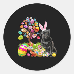 BLACK Pug Easter Egg Tree Dogs Bunny Easters Day Classic Round Sticker