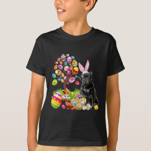 BLACK Pug Easter Egg Tree Dogs Bunny Easters Day T-Shirt