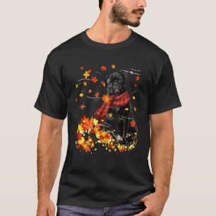 Black Pug Fall Red Scarf Autumn Leaf For Dog T-Shirt