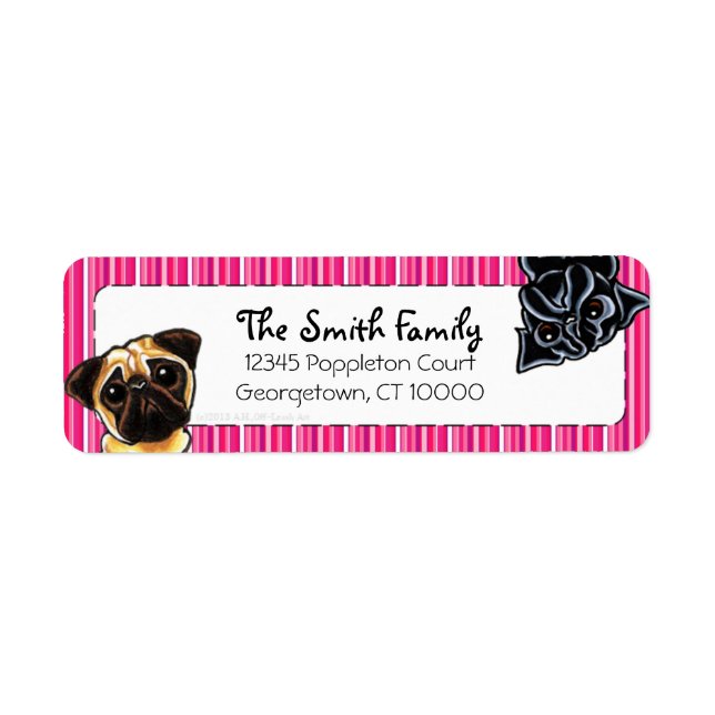 Black Pug Fawn Pug Up Down Pink Stripes (Front)