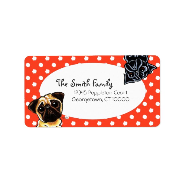 Black Pug Fawn Pug Up Down Red Dots Label (Front)
