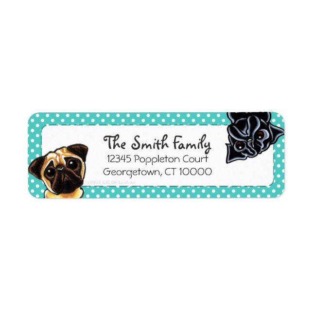 Black Pug Fawn Pug Up Down Teal Dots (Front)