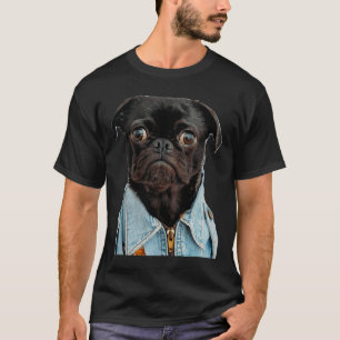 Black Pug in Jeans Sticker Classic 181 T-Shirt