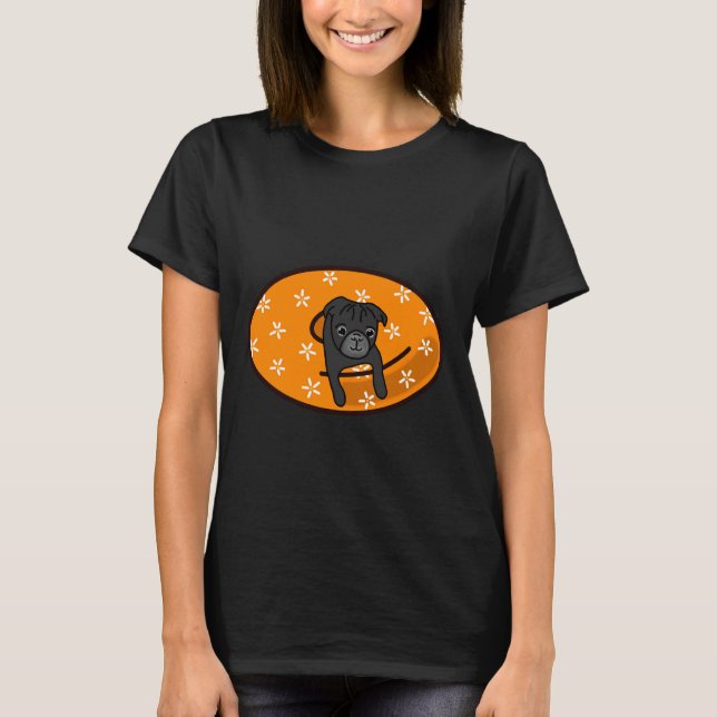 Black Pug in Orange Inner Tube Classic T-Shirt 817 (Front)