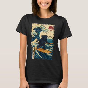 Black Pug Japanese Kanagawa Wave Surfing Japan Mum T-Shirt