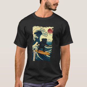 Black Pug Japanese Kanagawa Wave Surfing Japan Mum T-Shirt