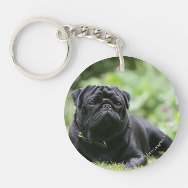 Black Pug Laying Down Key Ring (Front)