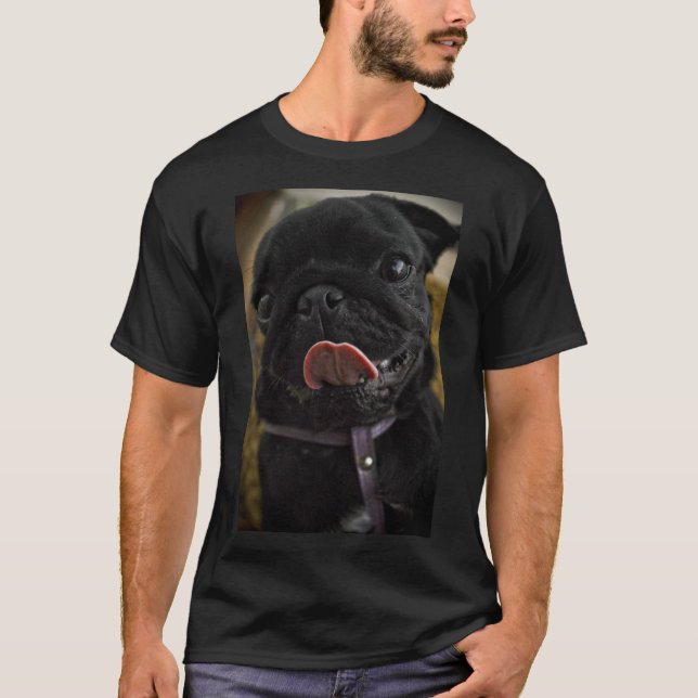 black pug licking T-Shirt (Front)