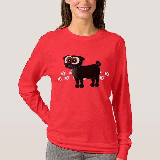 Black Pug Longsleeve T-Shirt - Red (Front)