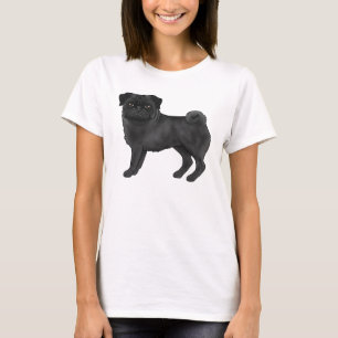 Black Pug Mops Dog Breed Cute Cartoon Illustration T-Shirt