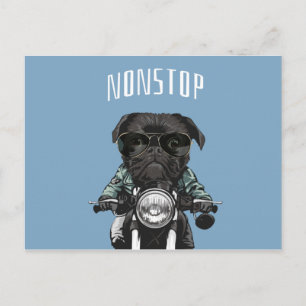 Black Pug on A  Motorcycle illustration Postcard