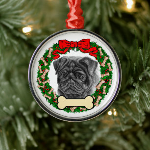 Black Pug Ornament - Personalise with Name or Date