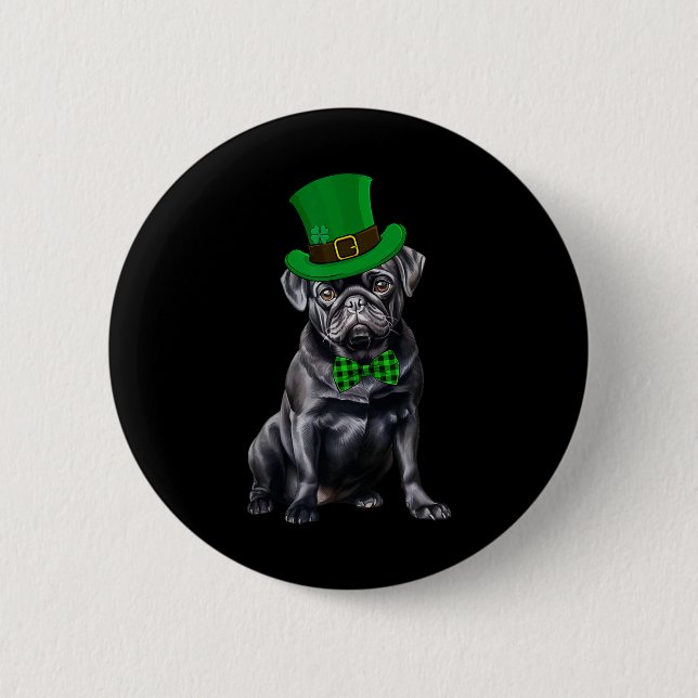 Black Pug Patricks Day Hat Funny St Patricks Day D 6 Cm Round Badge (Front)