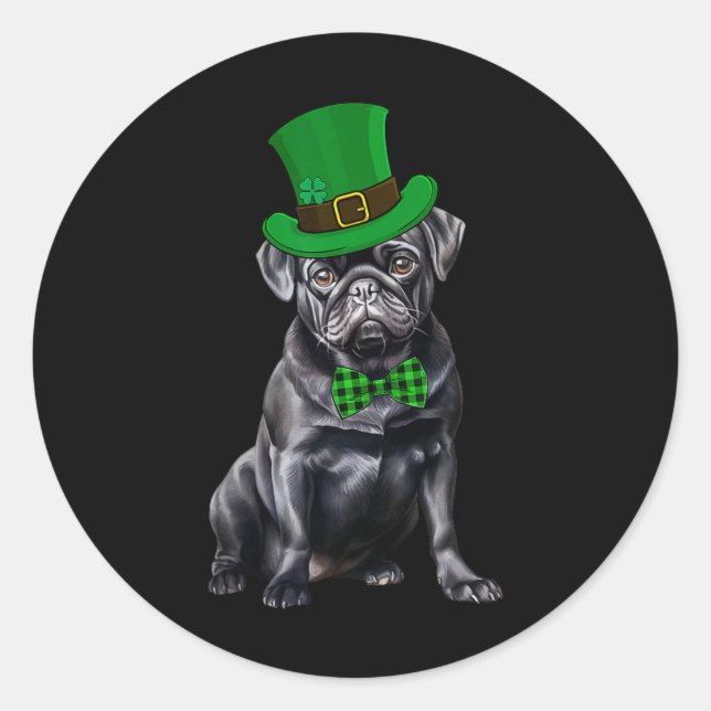 Black Pug Patricks Day Hat Funny St Patricks Day D Classic Round Sticker (Front)