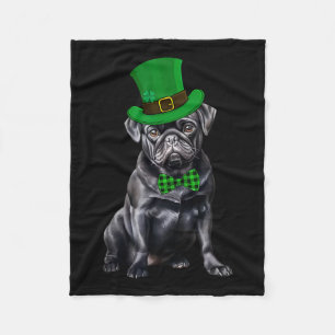 Black Pug Patricks Day Hat Funny St Patricks Day D Fleece Blanket