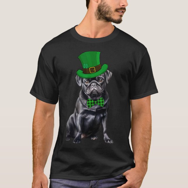 Black Pug Patricks Day Hat Funny St Patricks Day D T-Shirt (Front)